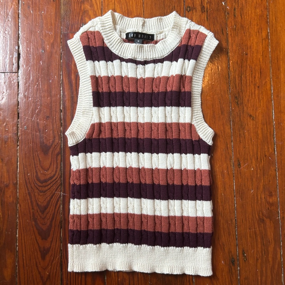 Say What? Cream and Burgundy Knit Top